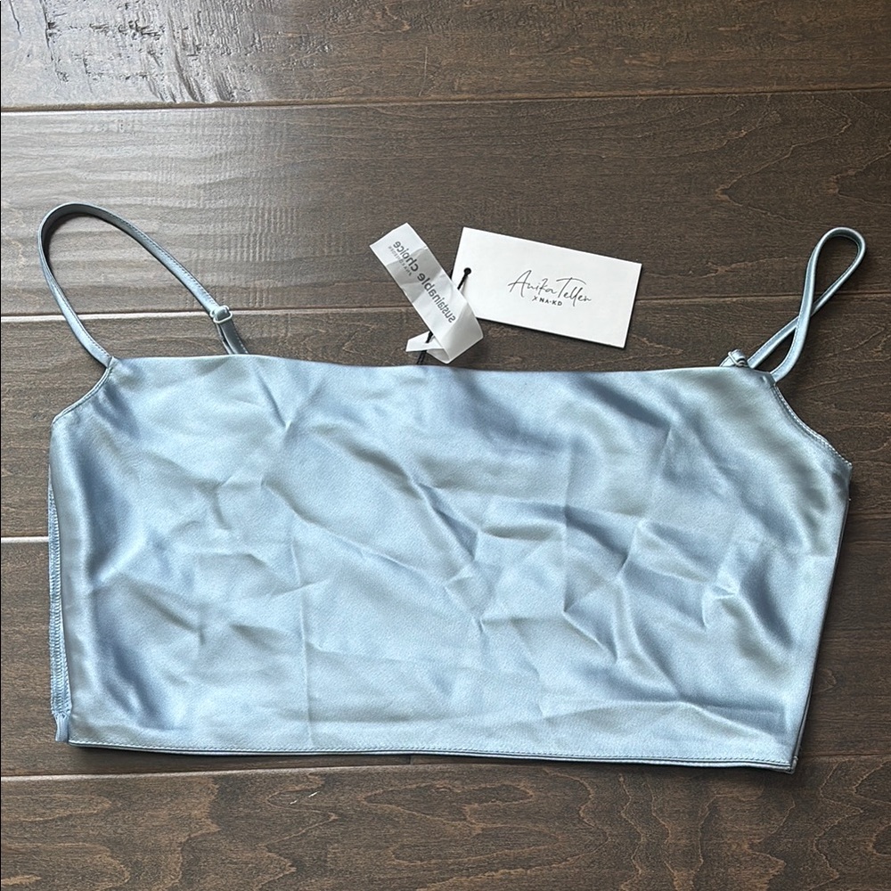 Anika Teller NA-KD Blue Satin Crop Top